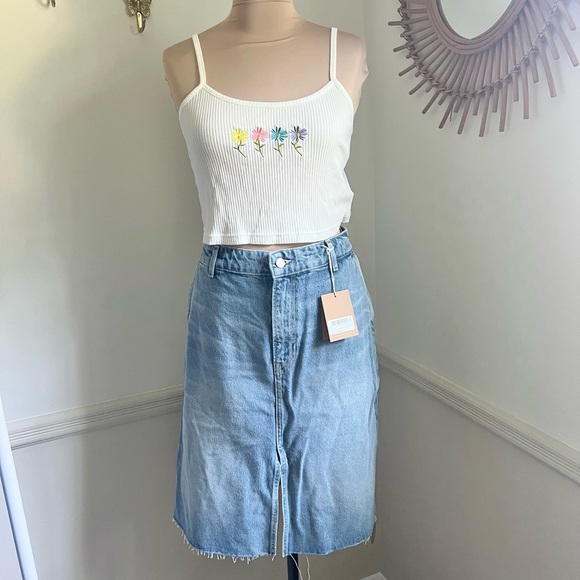 Reformation Dyani Light Wash Denim Midi Skirt Size 31‎